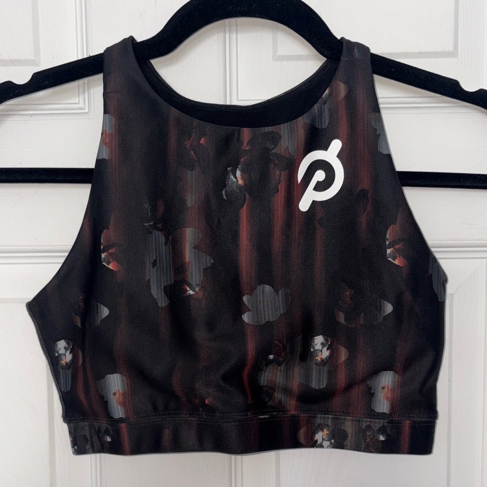 Peloton Show Up Floral High Neck Sports Bra Black Brown Size S — image 3 of 6